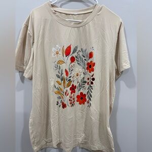 Floral Graphic Beige T-Shirt
